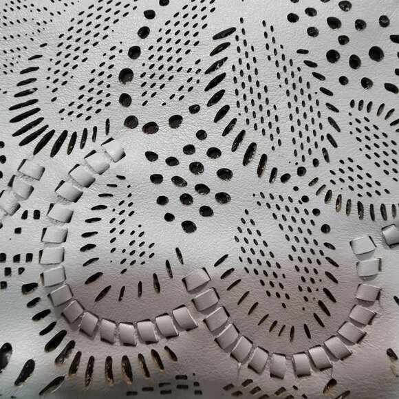 Unique Light blue/Gunmetal Laser Cut Bibi Crossbody EUC #244 - Picture 2 of 15